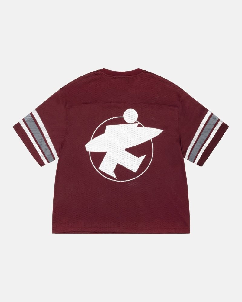 T Shirts Stussy Surfman Mesh Football Jersey Bordeaux | BFG-0759126