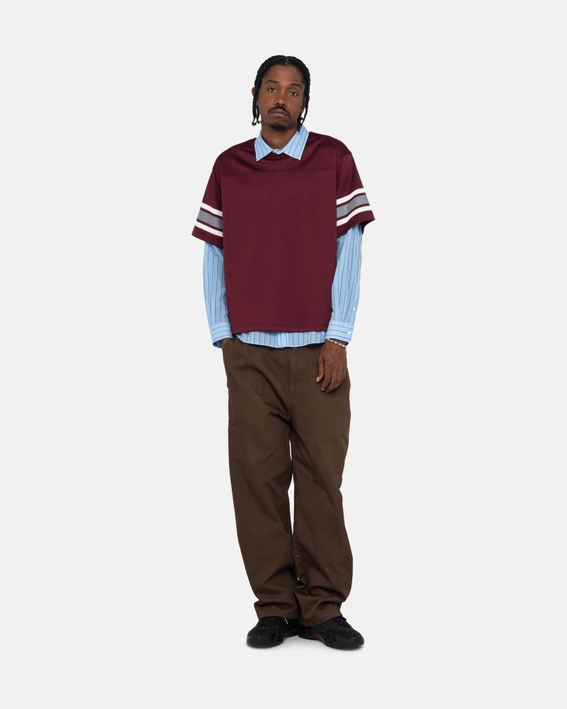 T Shirts Stussy Surfman Mesh Football Jersey Bordeaux | BFG-0759126