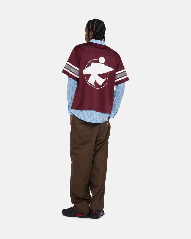 T Shirts Stussy Surfman Mesh Football Jersey Bordeaux | BFG-0759126