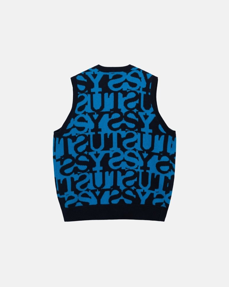 Pull Stussy Stacked Vest Bleu Marine Foncé | BWL-1801056