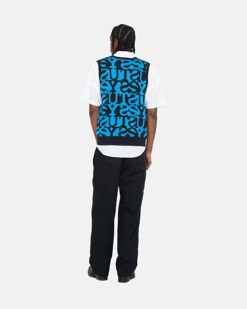 Pull Stussy Stacked Vest Bleu Marine Foncé | BWL-1801056