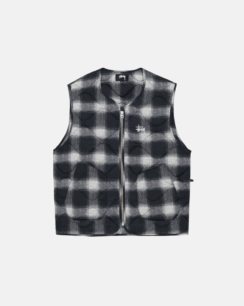 Gilet Stussy Plaid Nylon Liner Noir | OLQ-8257491