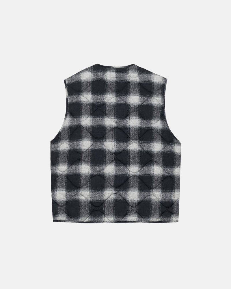 Gilet Stussy Plaid Nylon Liner Noir | OLQ-8257491