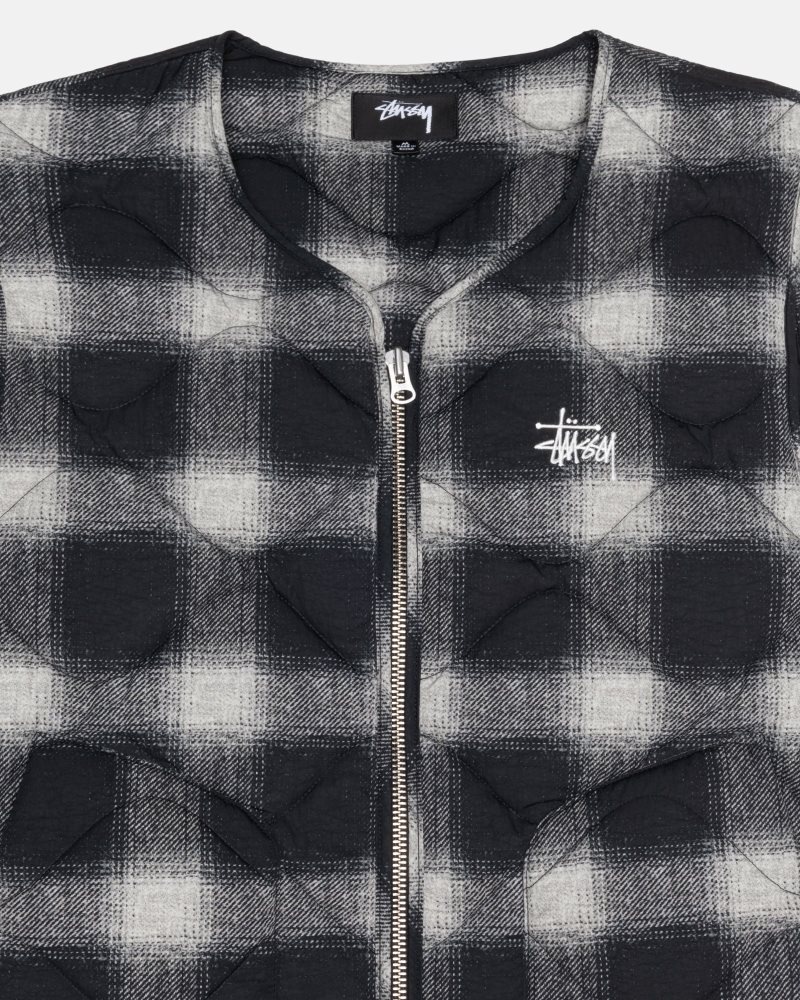 Gilet Stussy Plaid Nylon Liner Noir | OLQ-8257491