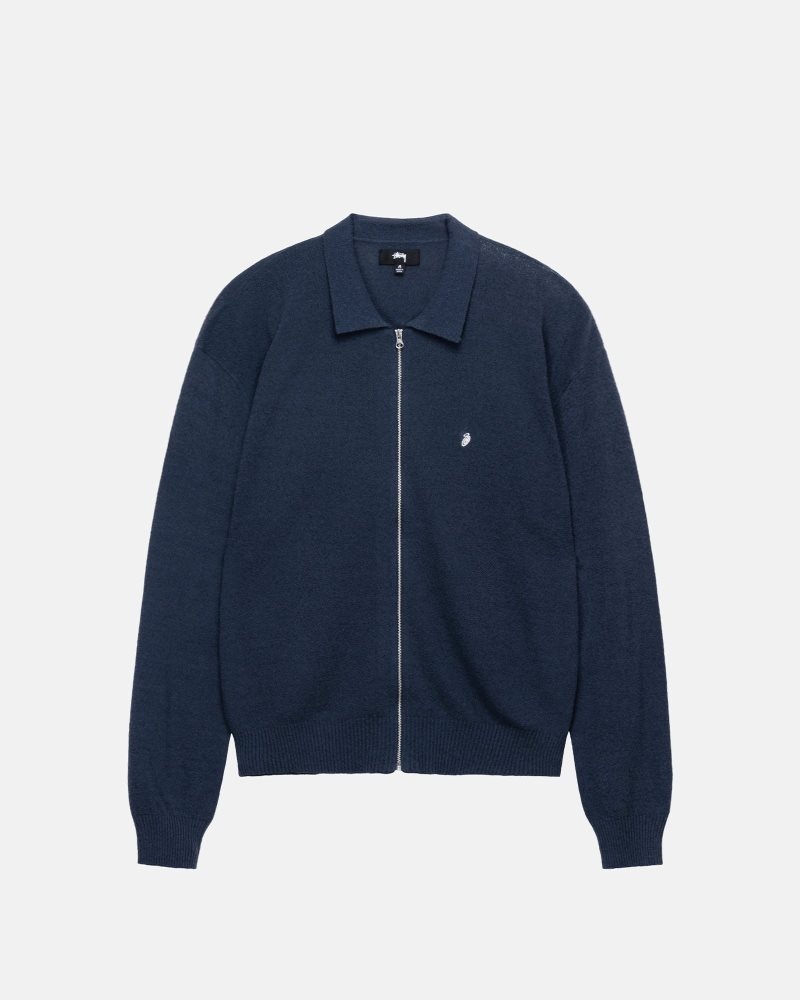 Polo Stussy Light Weight Ls Zip Bleu Marine | CUD-4527046