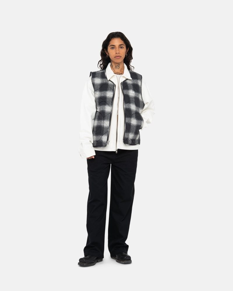 Gilet Stussy Plaid Nylon Liner Noir | OLQ-8257491