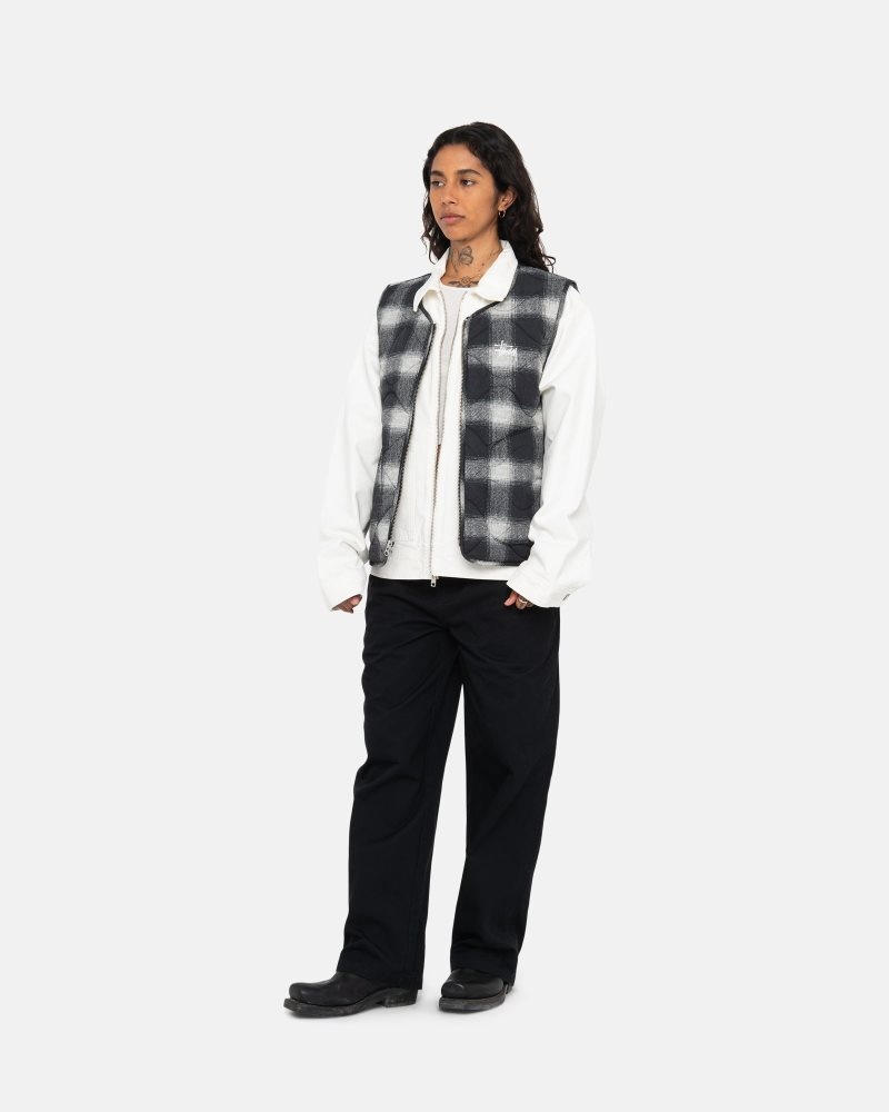 Gilet Stussy Plaid Nylon Liner Noir | OLQ-8257491