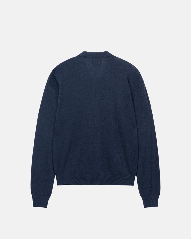 Polo Stussy Light Weight Ls Zip Bleu Marine | CUD-4527046