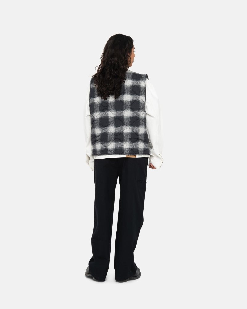 Gilet Stussy Plaid Nylon Liner Noir | OLQ-8257491