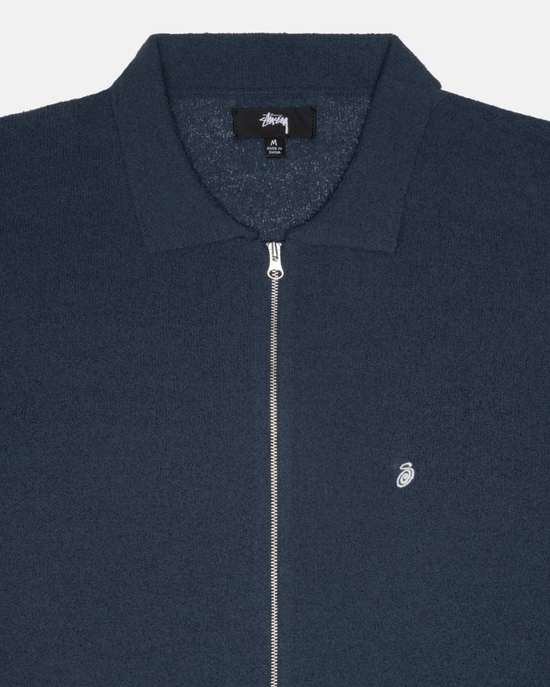 Polo Stussy Light Weight Ls Zip Bleu Marine | CUD-4527046