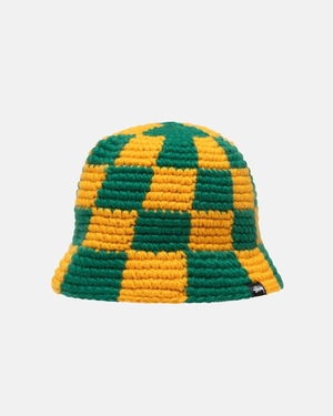 Chapeau Stussy Bucket Checker Knit Evergreen | LBJ-5399206