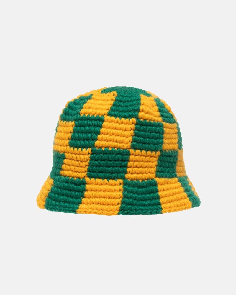 Chapeau Stussy Bucket Checker Knit Evergreen | LBJ-5399206