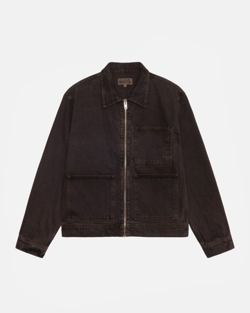 Veste Stussy Zip Travail Denim Espresso | IEZ-6650615