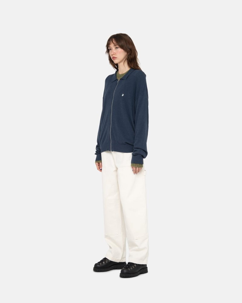 Polo Stussy Light Weight Ls Zip Bleu Marine | CUD-4527046