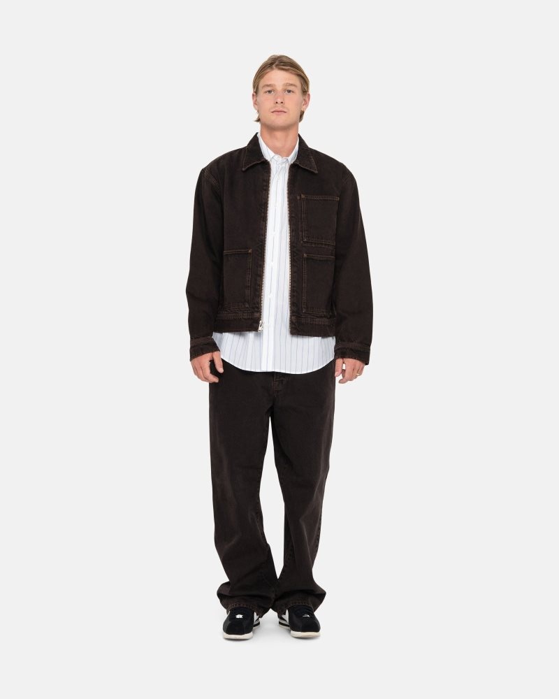 Veste Stussy Zip Travail Denim Espresso | IEZ-6650615