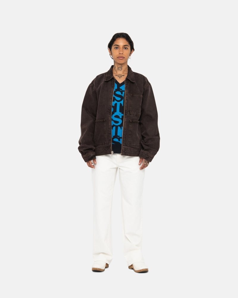 Veste Stussy Zip Travail Denim Espresso | IEZ-6650615