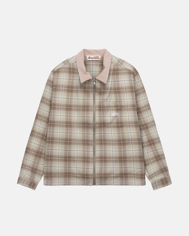 Chemise Stussy Frank Plaid Zip Tan | ROK-9618377