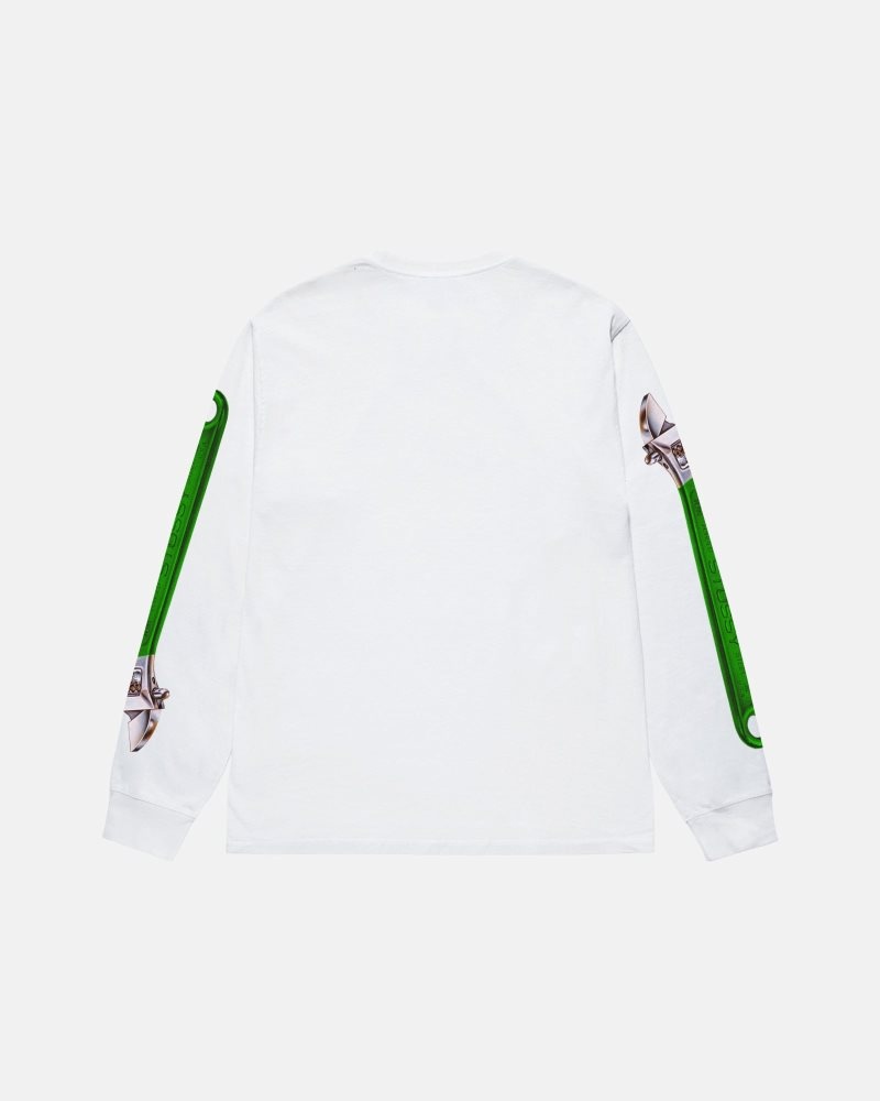 T Shirts Stussy Wrench Ls Blanche | FDF-6522654