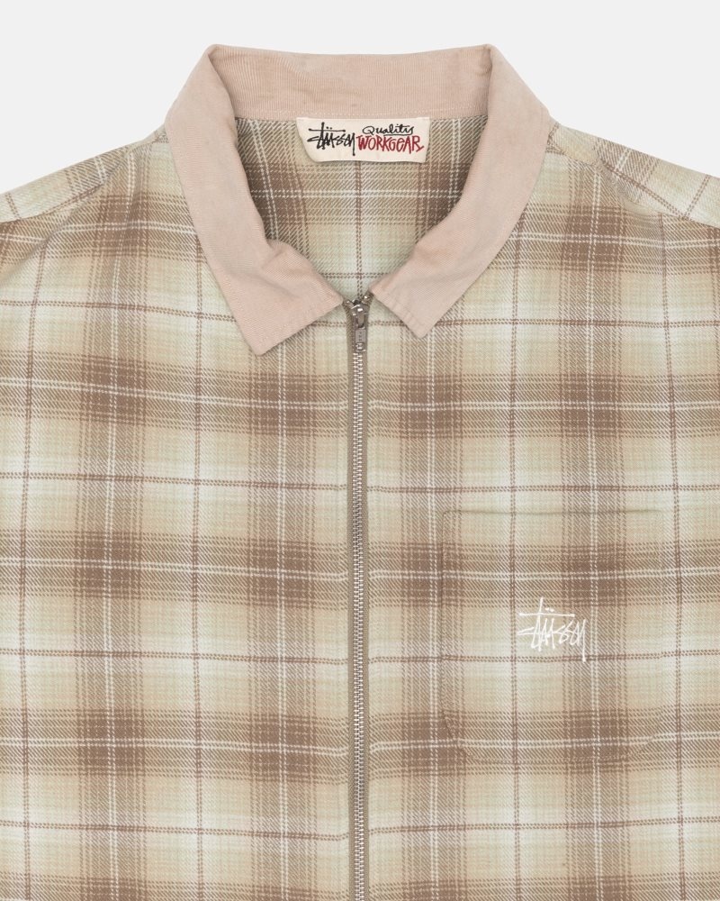 Chemise Stussy Frank Plaid Zip Tan | ROK-9618377