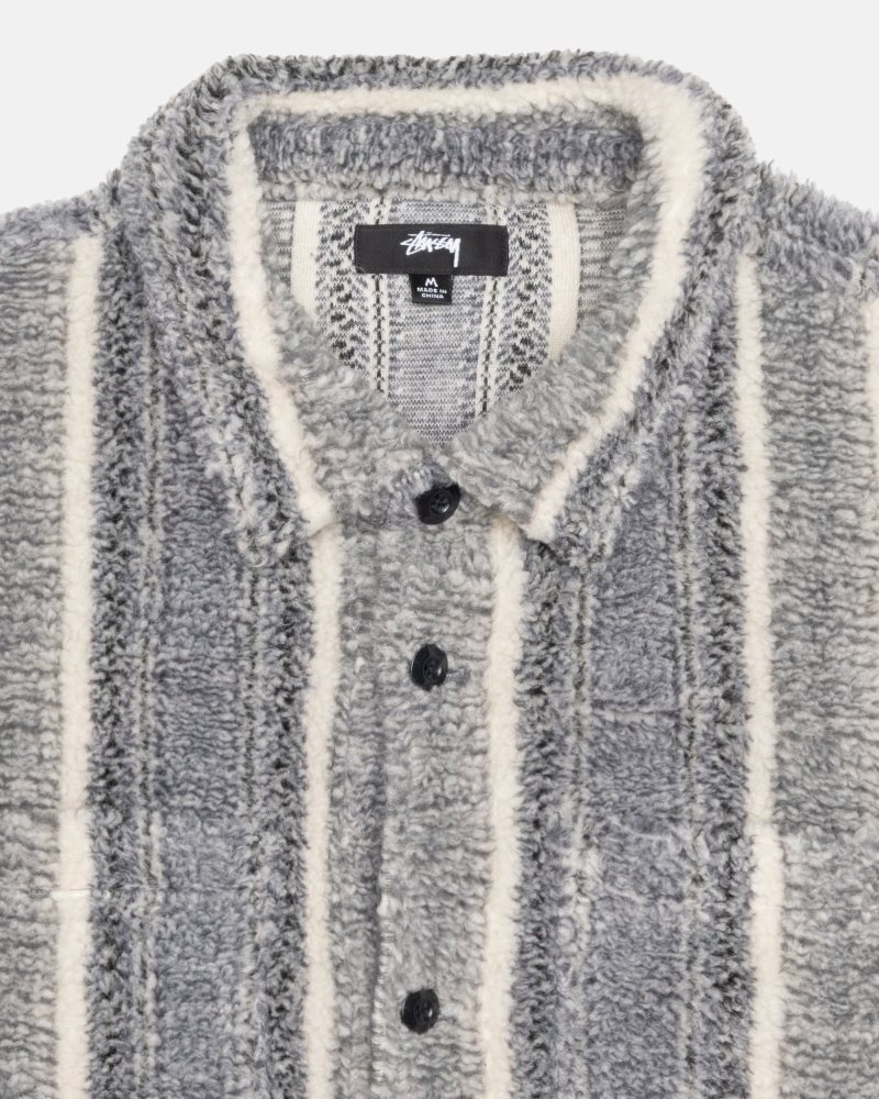 Chemise Stussy Rayé Sherpa Charcoal | ZIR-1169079