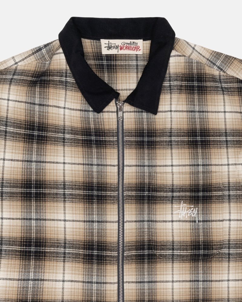 Chemise Stussy Frank Plaid Zip Taupe | LCR-5541264