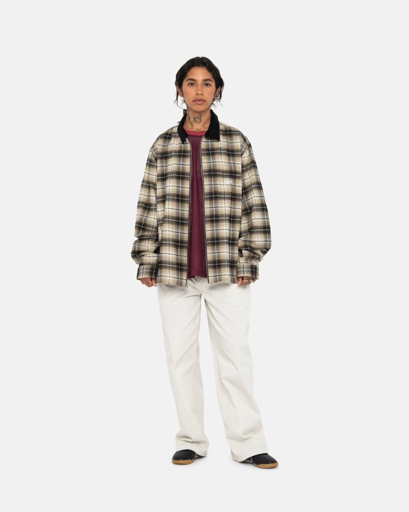 Chemise Stussy Frank Plaid Zip Taupe | LCR-5541264