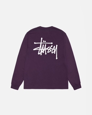 T Shirts Stussy Basic Stüssy Ls Pigment Dyed Violette | HGP-7338223