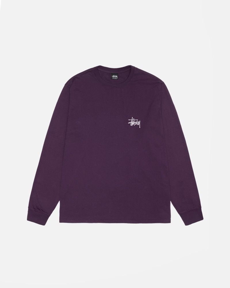 T Shirts Stussy Basic Stüssy Ls Pigment Dyed Violette | HGP-7338223