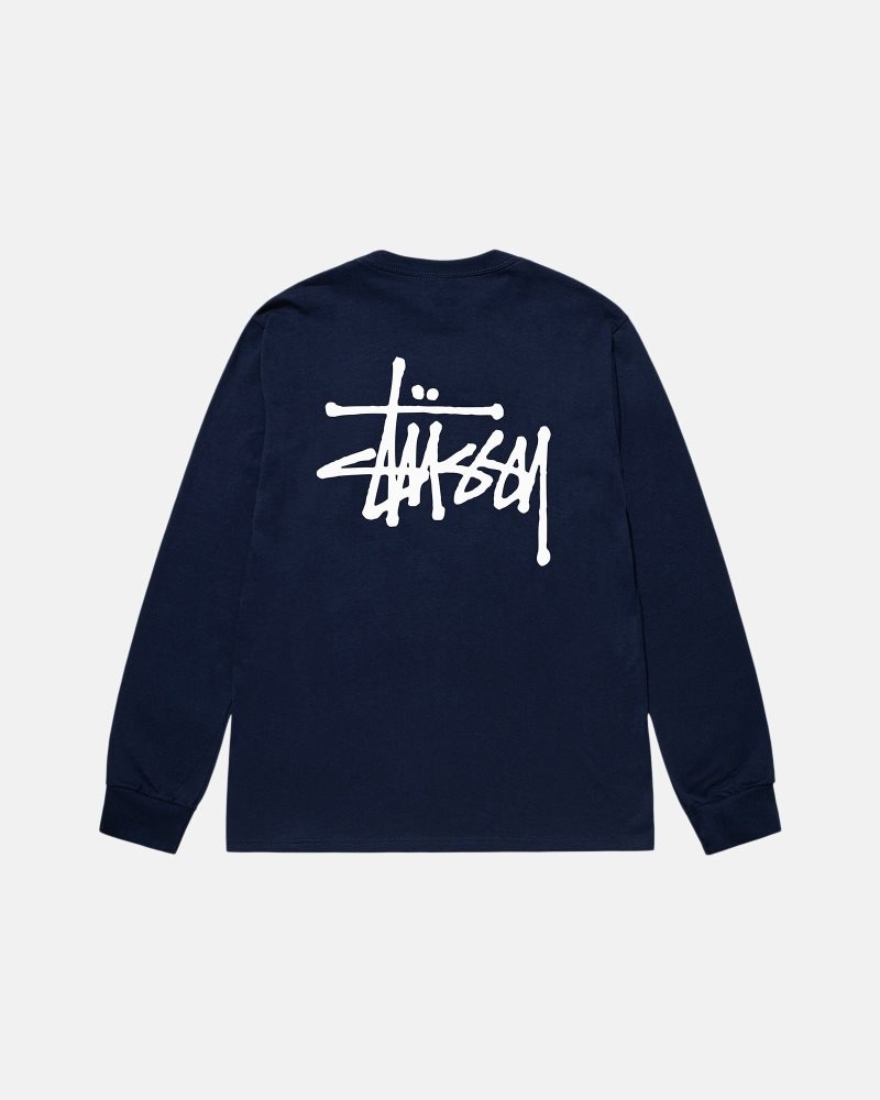 T Shirts Stussy Basic Stüssy Ls Bleu Marine | FHG-1659359