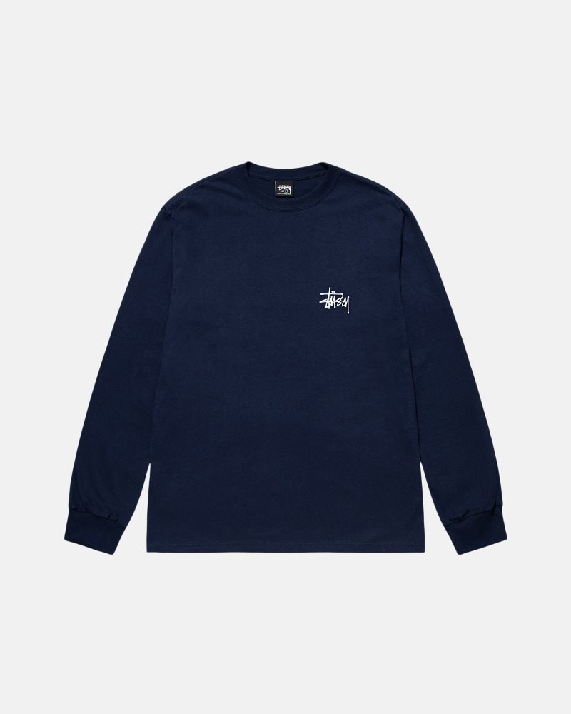 T Shirts Stussy Basic Stüssy Ls Bleu Marine | FHG-1659359