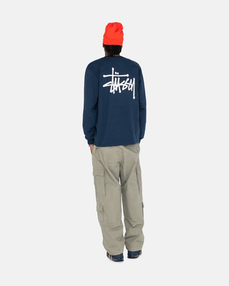 T Shirts Stussy Basic Stüssy Ls Bleu Marine | FHG-1659359