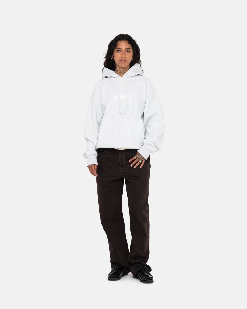 Sweat a Capuche Stussy Stock Logo Applique Ash Heather | MKO-0168239