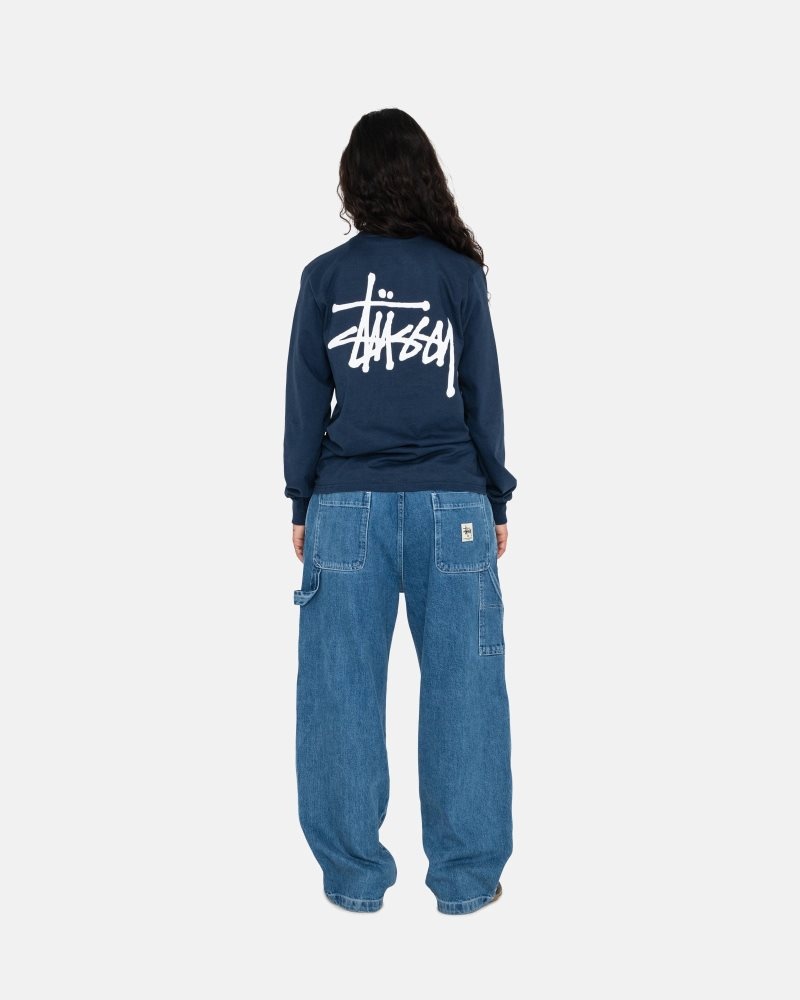 T Shirts Stussy Basic Stüssy Ls Bleu Marine | FHG-1659359