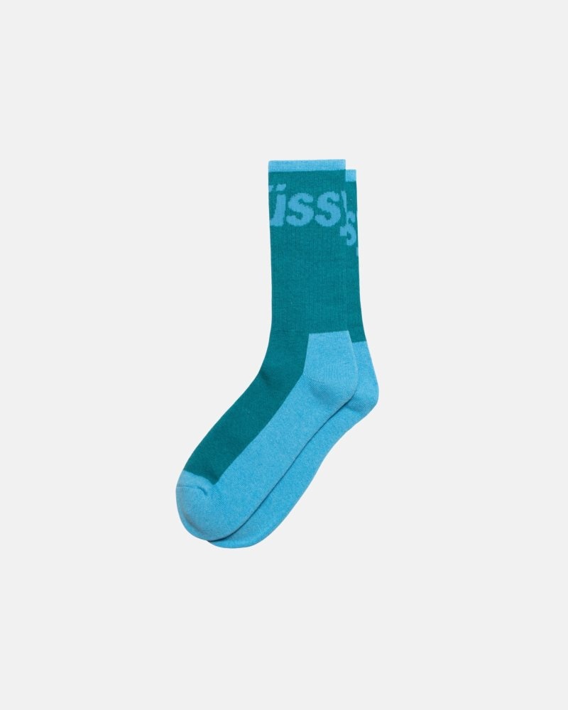 Chaussettes Stussy Logo Jacquard Trail Aqua | ROK-0748547