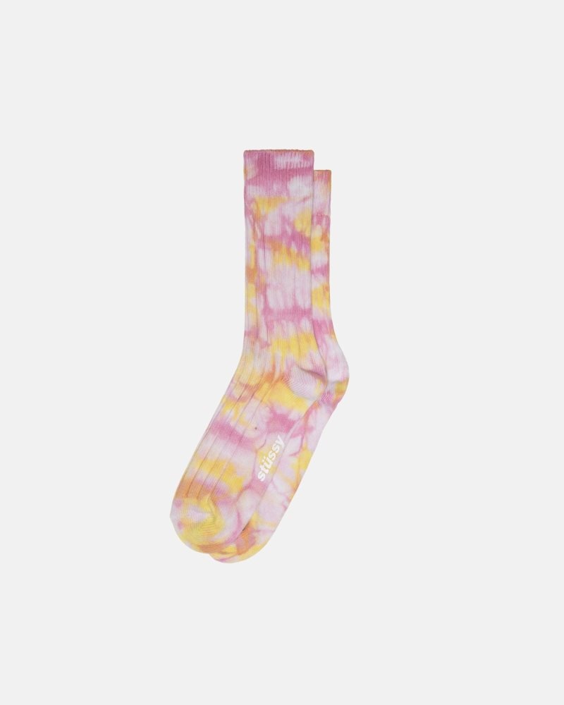 Chaussettes Stussy Multi Dyed Nervuré Turmeric/Pink | MPI-5813785