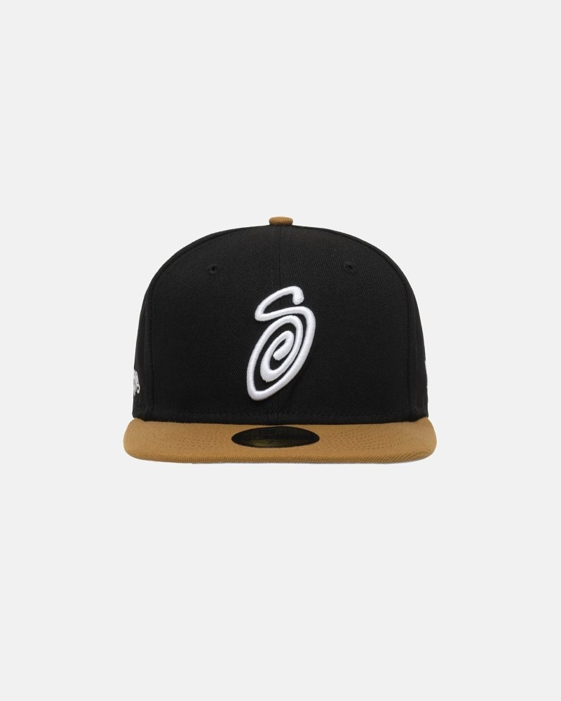 Casquettes Stussy New Era 59fifty Curly S Black/Gold | ESI-6393606