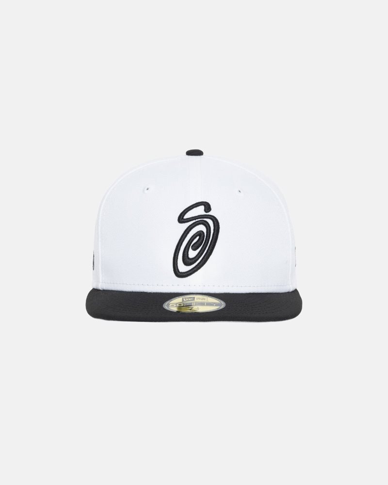 Casquettes Stussy New Era 59fifty Curly S White/Black | CCR-9303404