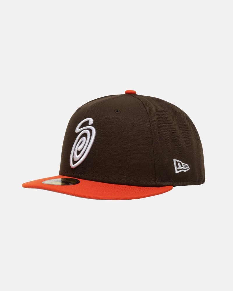 Casquettes Stussy New Era 59fifty Curly S Brown/Orange | QBU-6265767