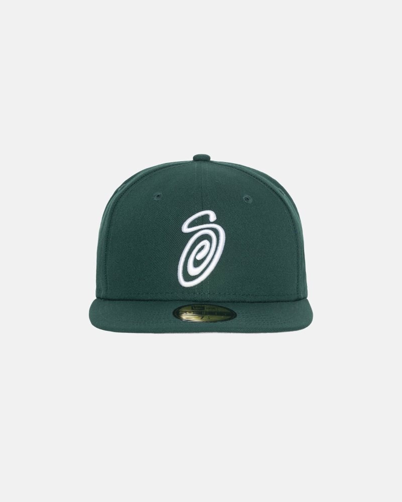 Casquettes Stussy New Era 59fifty Curly S Vert | RQC-2901623