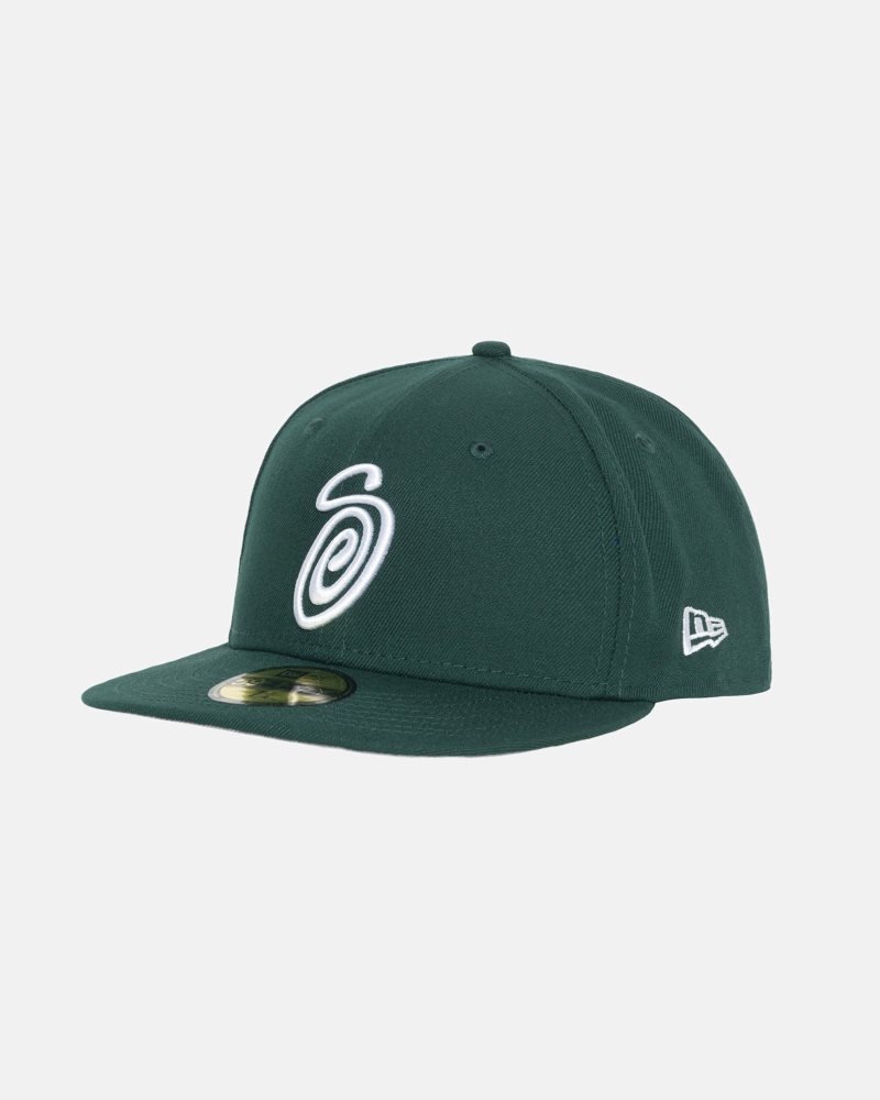 Casquettes Stussy New Era 59fifty Curly S Vert | RQC-2901623