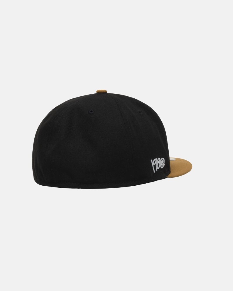 Casquettes Stussy New Era 59fifty Curly S Black/Gold | ESI-6393606