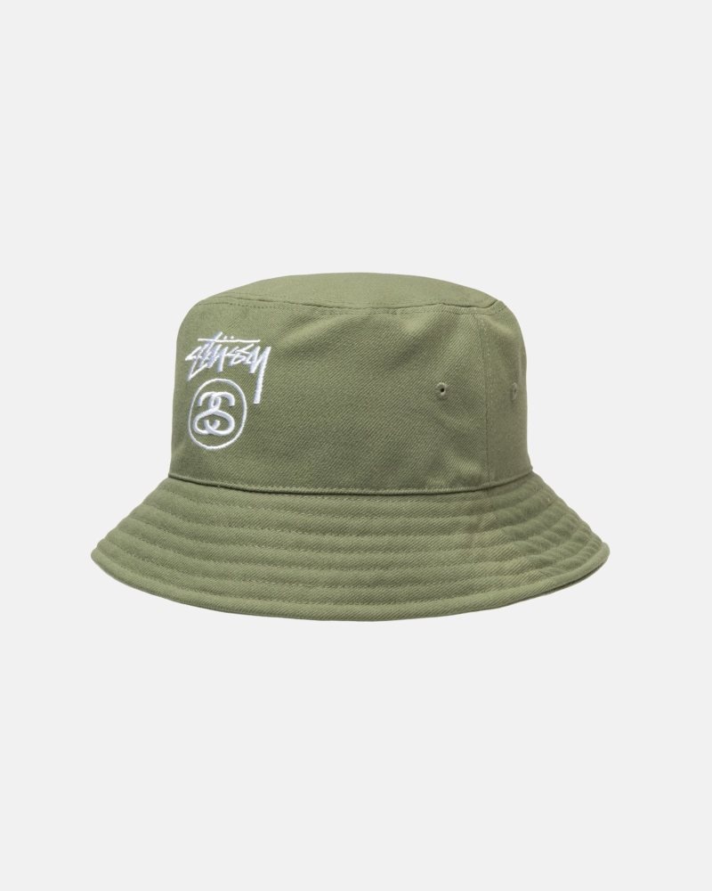 Chapeau Stussy Deep Bucket Stock Lock Vert Olive | VJC-2486122